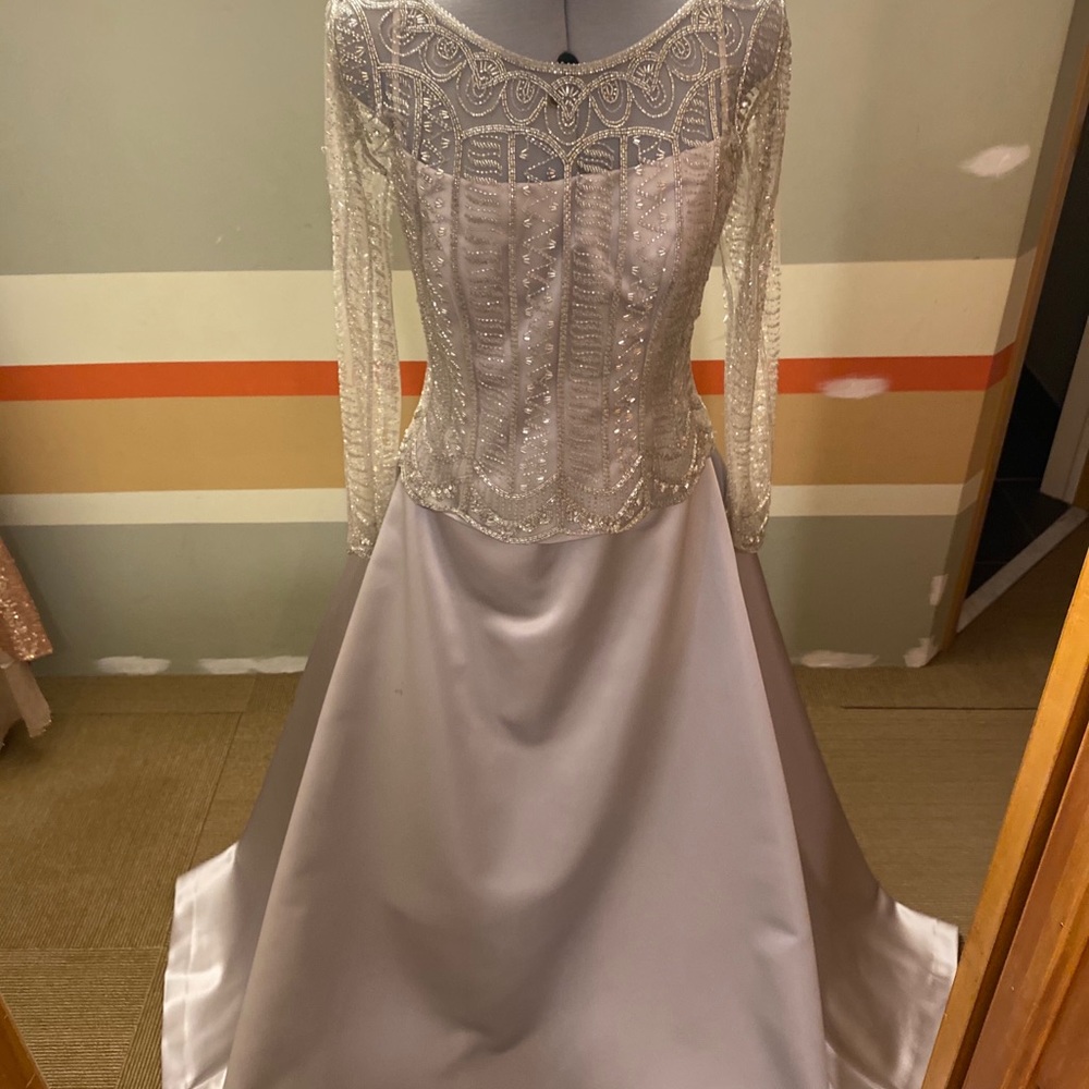 JM Couture ball gown in oyster grey